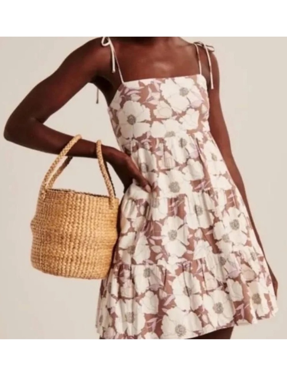Abercrombie & Fitch White and Brown Floral Tiered Sundress